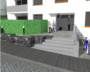 Aussenanlagen eines Mehrfamilienwohnhauses